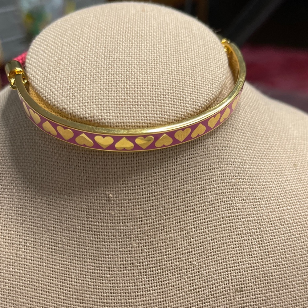 Halcyon Days Gold and Pink Heart Bangle Bracelet